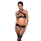 Сетчатый набор: бюстгальтер с халтером, трусики и пояс для чулок Amanda Set black L/XL - Passion photo 1