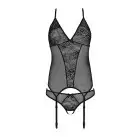 Корсет с пажами, трусики с ажурным декором и открытым шагом Ursula Corset black S/M — Passion photo 4