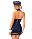 Эротический костюм стюардессы Obsessive Stewardess uniform XS/S, blue, платье, пилотка, шарф, манжет photo 2